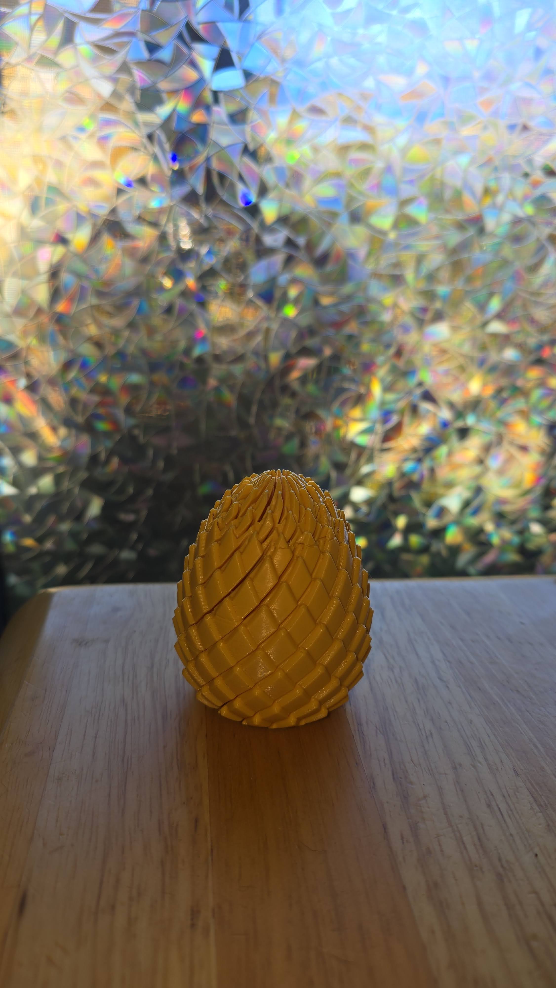 PLA Silk 3D-printed dragon egg showing shimmering metallic finish