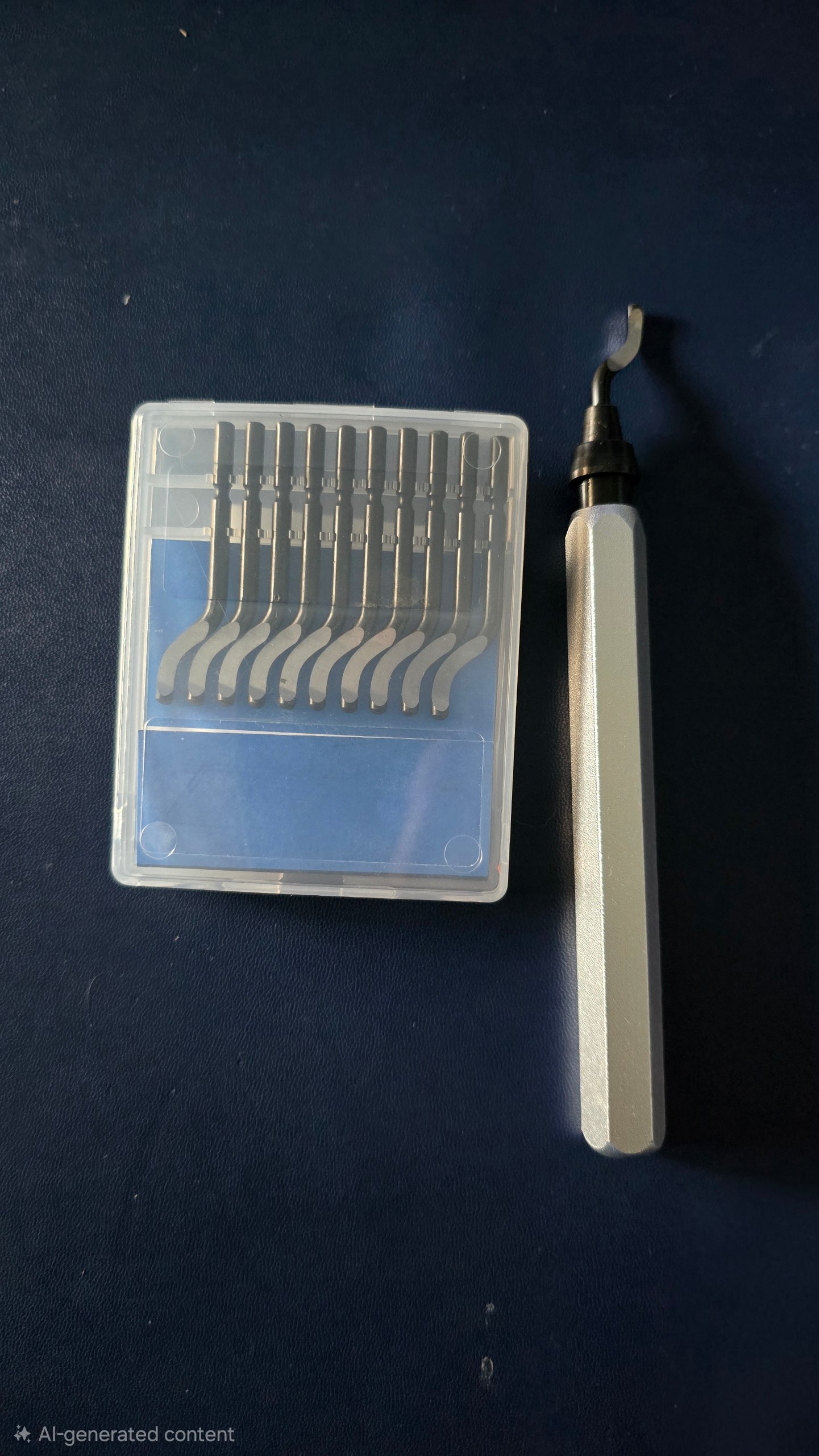 LUTA deburring tool kit with 8 replaceable blades in storage case